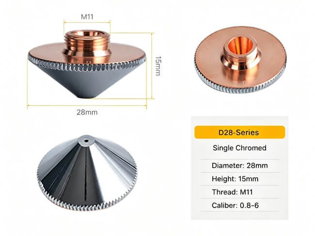 High-quality Laser Cutting Nozzles for Precision Cuts 3 D28 single chromed